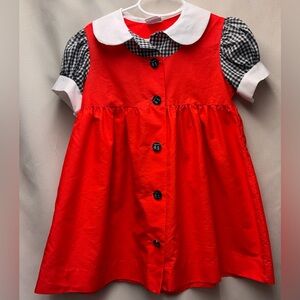Cinderella 1960s Peter Pan Collar Red Dress with Black and White Plaid Sleeves